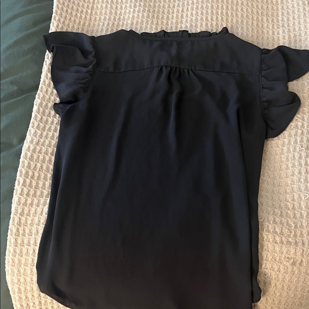 LOFT Ruffled Navy Blouse - Picture 4 of 4